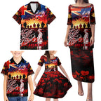 Australia ANZAC Day Family Matching Puletasi and Hawaiian Shirt Let We Forget - Tribute Art with Soldiers and Poppies