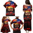 Australia ANZAC Day Family Matching Puletasi and Hawaiian Shirt Let We Forget - Tribute Art with Soldiers and Poppies