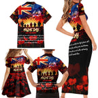 Australia ANZAC Day Family Matching Short Sleeve Bodycon Dress and Hawaiian Shirt Let We Forget - Tribute Art with Soldiers and Poppies