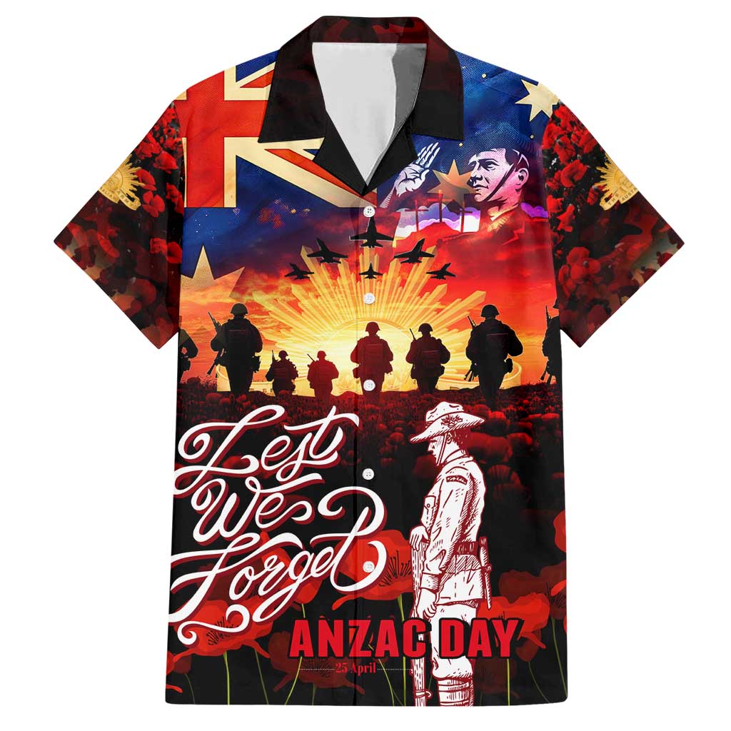 Australia ANZAC Day Family Matching Short Sleeve Bodycon Dress and Hawaiian Shirt Let We Forget - Tribute Art with Soldiers and Poppies