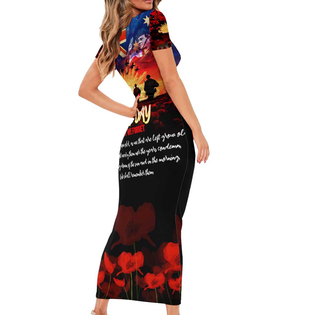 Australia ANZAC Day Family Matching Short Sleeve Bodycon Dress and Hawaiian Shirt Let We Forget - Tribute Art with Soldiers and Poppies