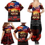 Australia ANZAC Day Family Matching Summer Maxi Dress and Hawaiian Shirt Let We Forget - Tribute Art with Soldiers and Poppies
