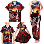 Australia ANZAC Day Family Matching Tank Maxi Dress and Hawaiian Shirt Let We Forget - Tribute Art with Soldiers and Poppies