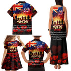 Australia ANZAC Day Family Matching Tank Maxi Dress and Hawaiian Shirt Let We Forget - Tribute Art with Soldiers and Poppies