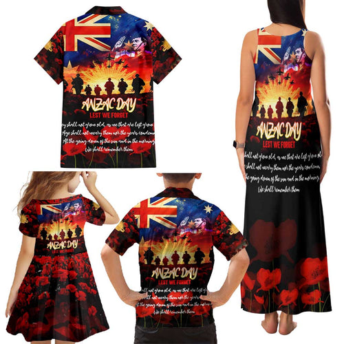 Australia ANZAC Day Family Matching Tank Maxi Dress and Hawaiian Shirt Let We Forget - Tribute Art with Soldiers and Poppies
