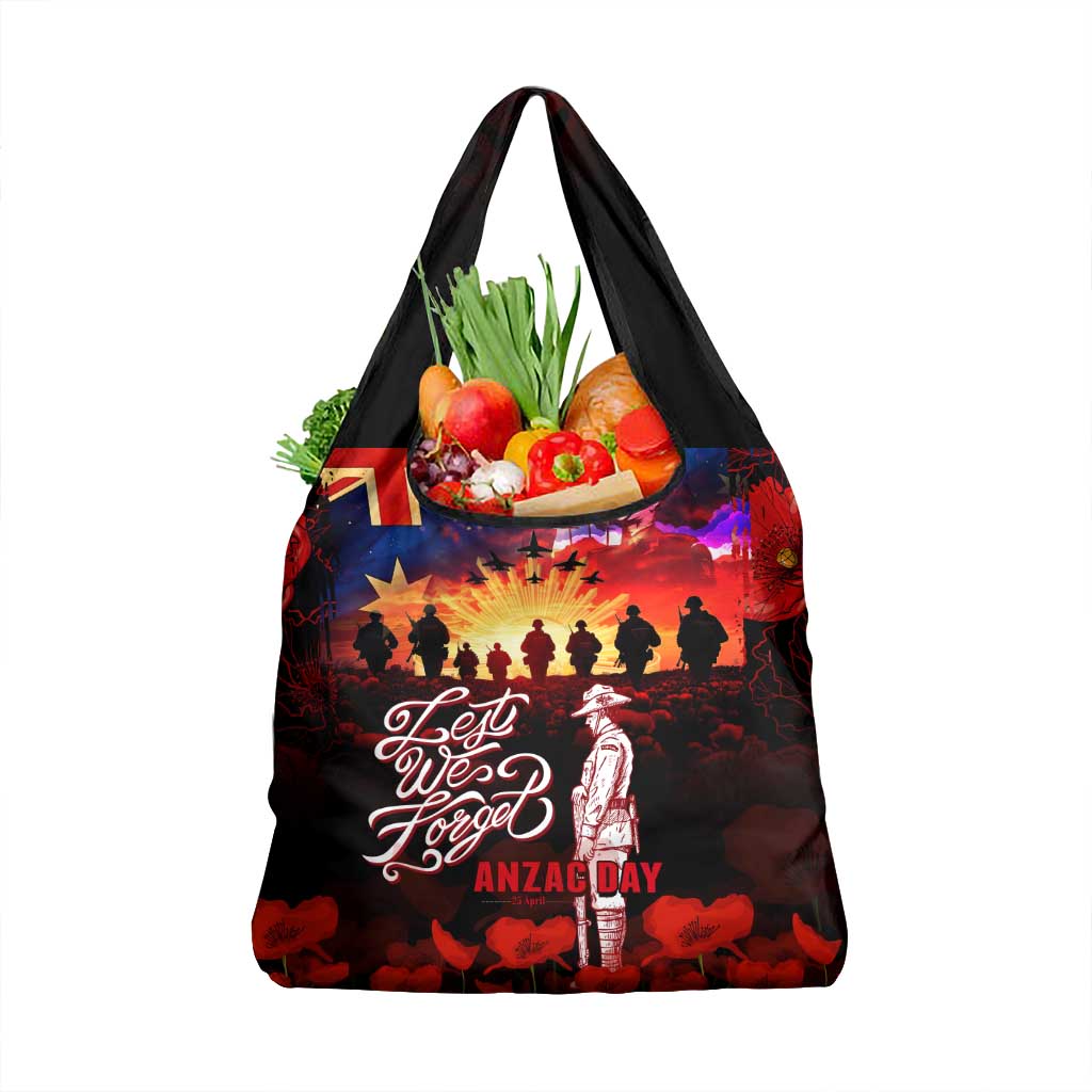 Australia ANZAC Day Grocery Bag Let We Forget - Tribute Art with Soldiers and Poppies