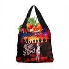 Australia ANZAC Day Grocery Bag Let We Forget - Tribute Art with Soldiers and Poppies