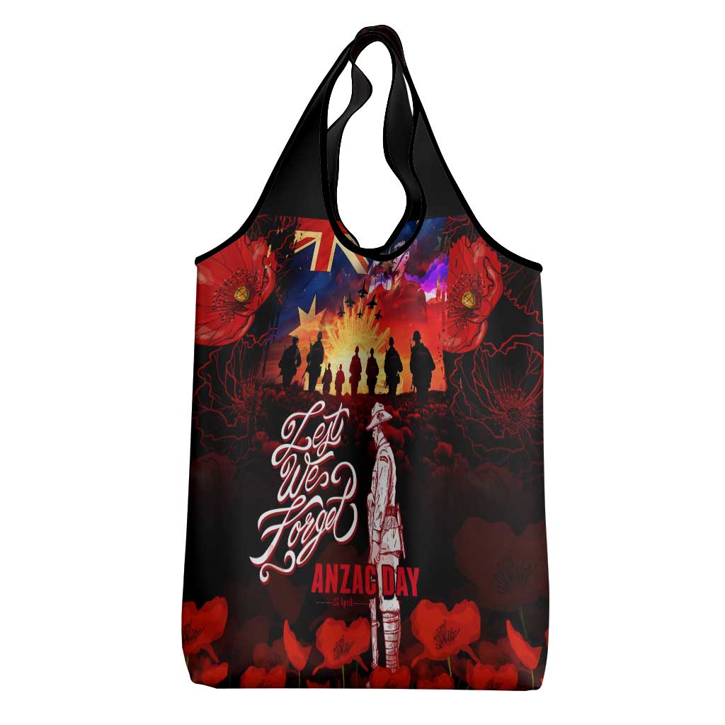 Australia ANZAC Day Grocery Bag Let We Forget - Tribute Art with Soldiers and Poppies