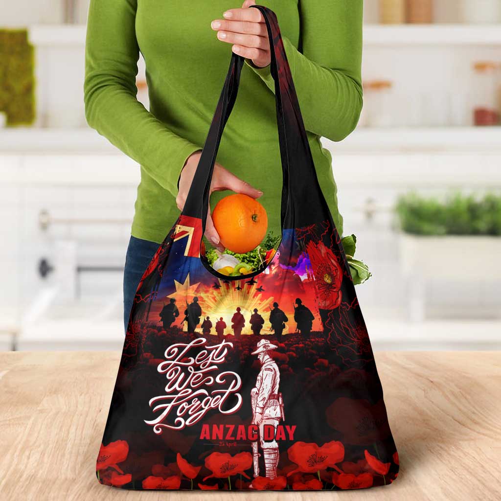 Australia ANZAC Day Grocery Bag Let We Forget - Tribute Art with Soldiers and Poppies