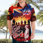 Australia ANZAC Day Hawaiian Shirt Let We Forget - Tribute Art with Soldiers and Poppies