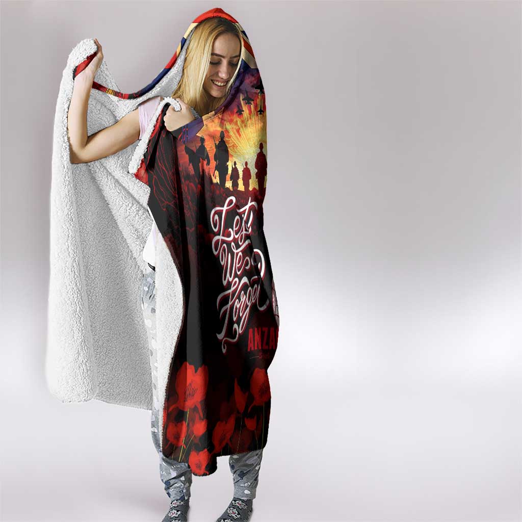 Australia ANZAC Day Hooded Blanket Let We Forget - Tribute Art with Soldiers and Poppies