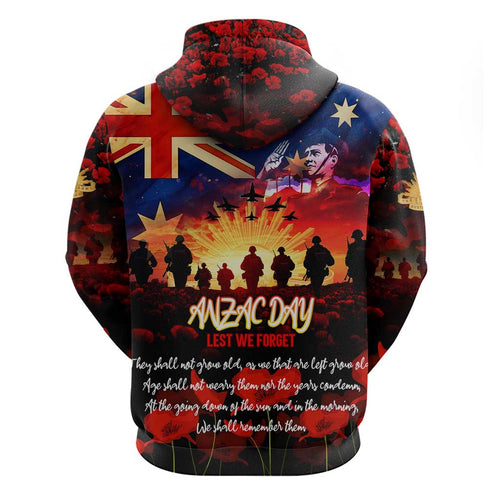 Australia ANZAC Day Hoodie Let We Forget - Tribute Art with Soldiers and Poppies