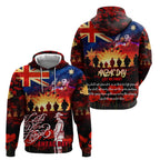 Australia ANZAC Day Hoodie Let We Forget - Tribute Art with Soldiers and Poppies