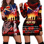 Australia ANZAC Day Hoodie Dress Let We Forget - Tribute Art with Soldiers and Poppies