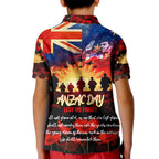 Australia ANZAC Day Kid Polo Shirt Let We Forget - Tribute Art with Soldiers and Poppies