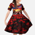 Australia ANZAC Day Kid Short Sleeve Dress Let We Forget - Tribute Art with Soldiers and Poppies