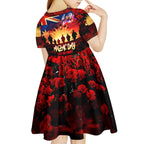 Australia ANZAC Day Kid Short Sleeve Dress Let We Forget - Tribute Art with Soldiers and Poppies