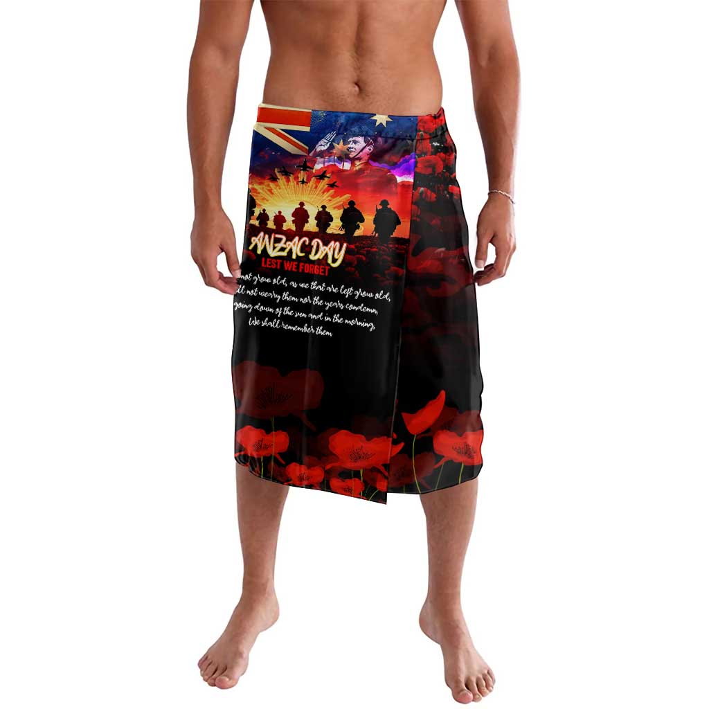 Australia ANZAC Day Lavalava Let We Forget - Tribute Art with Soldiers and Poppies