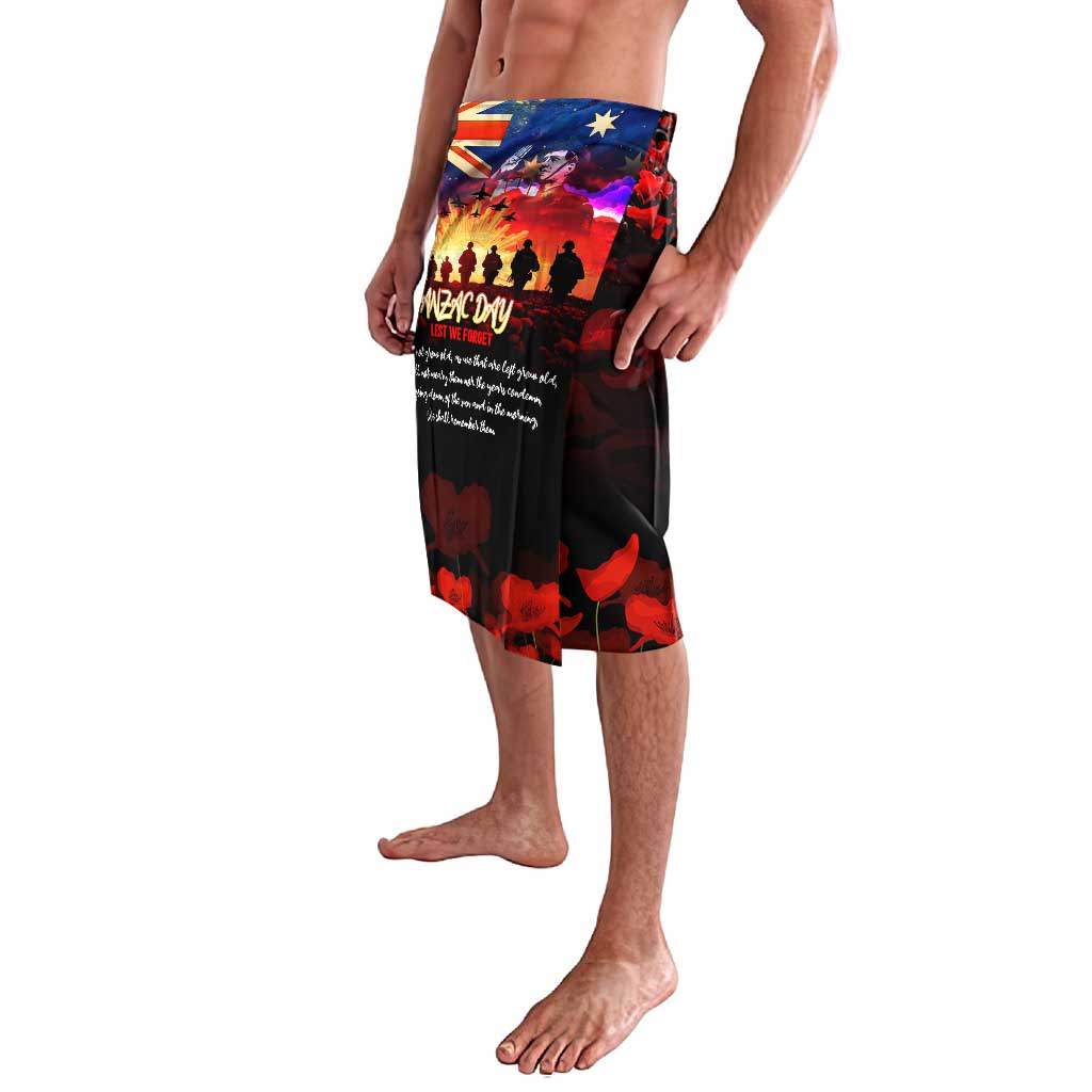 Australia ANZAC Day Lavalava Let We Forget - Tribute Art with Soldiers and Poppies