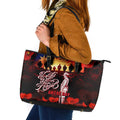 Australia ANZAC Day Leather Tote Bag Let We Forget - Tribute Art with Soldiers and Poppies