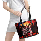 Australia ANZAC Day Leather Tote Bag Let We Forget - Tribute Art with Soldiers and Poppies