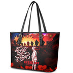 Australia ANZAC Day Leather Tote Bag Let We Forget - Tribute Art with Soldiers and Poppies