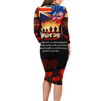 Australia ANZAC Day Long Sleeve Bodycon Dress Let We Forget - Tribute Art with Soldiers and Poppies