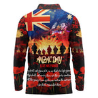 Australia ANZAC Day Long Sleeve Polo Shirt Let We Forget - Tribute Art with Soldiers and Poppies