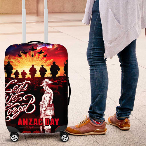 Australia ANZAC Day Luggage Cover Let We Forget - Tribute Art with Soldiers and Poppies