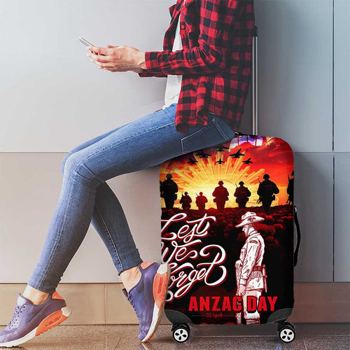 Australia ANZAC Day Luggage Cover Let We Forget - Tribute Art with Soldiers and Poppies