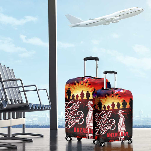 Australia ANZAC Day Luggage Cover Let We Forget - Tribute Art with Soldiers and Poppies