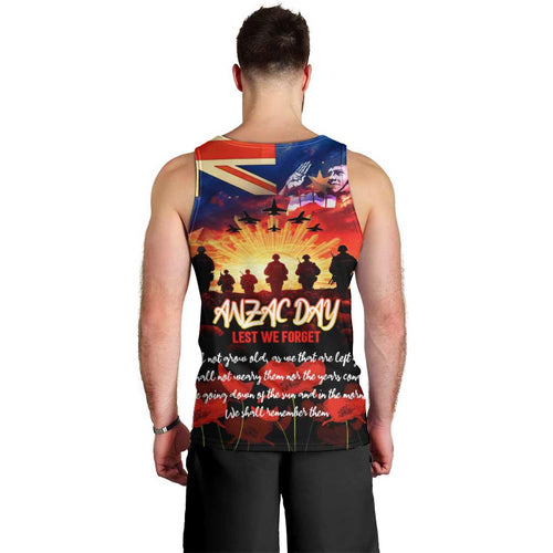 Australia ANZAC Day Men Tank Top Let We Forget - Tribute Art with Soldiers and Poppies