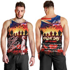 Australia ANZAC Day Men Tank Top Let We Forget - Tribute Art with Soldiers and Poppies
