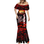 Australia ANZAC Day Mermaid Dress Let We Forget - Tribute Art with Soldiers and Poppies
