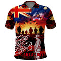 Australia ANZAC Day Polo Shirt Let We Forget - Tribute Art with Soldiers and Poppies