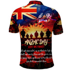 Australia ANZAC Day Polo Shirt Let We Forget - Tribute Art with Soldiers and Poppies