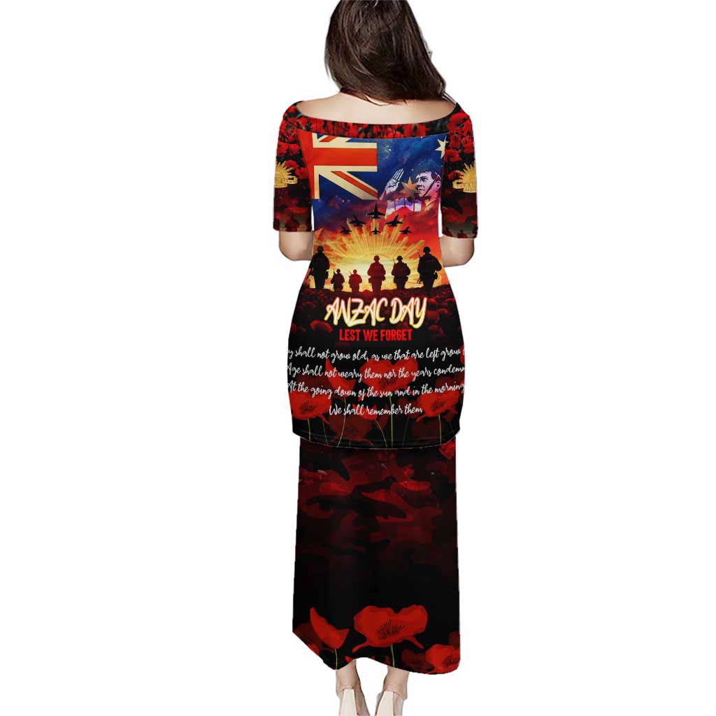 Australia ANZAC Day Puletasi Let We Forget - Tribute Art with Soldiers and Poppies