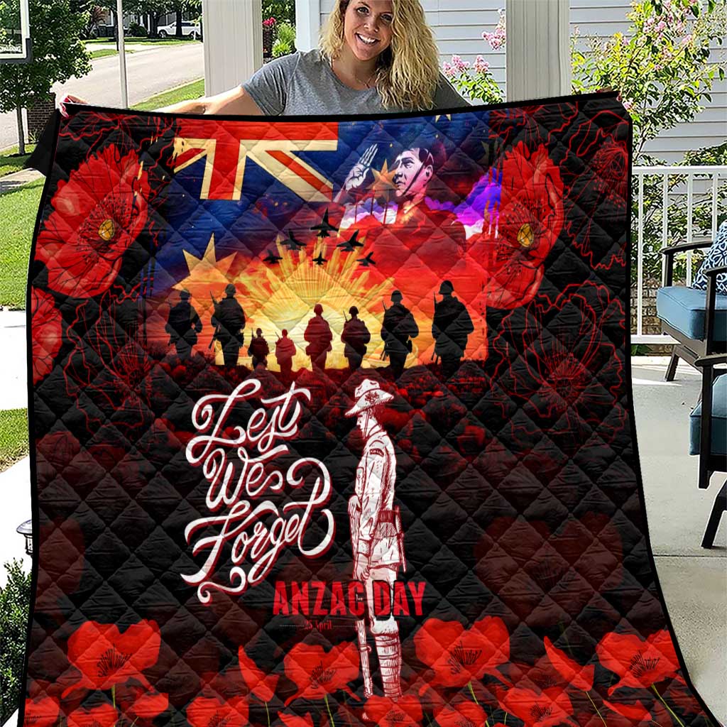 Australia ANZAC Day Quilt Let We Forget - Tribute Art with Soldiers and Poppies