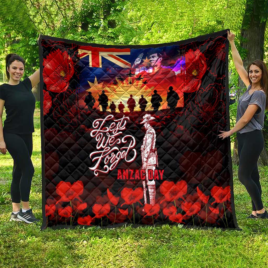 Australia ANZAC Day Quilt Let We Forget - Tribute Art with Soldiers and Poppies