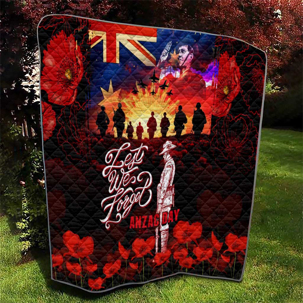 Australia ANZAC Day Quilt Let We Forget - Tribute Art with Soldiers and Poppies