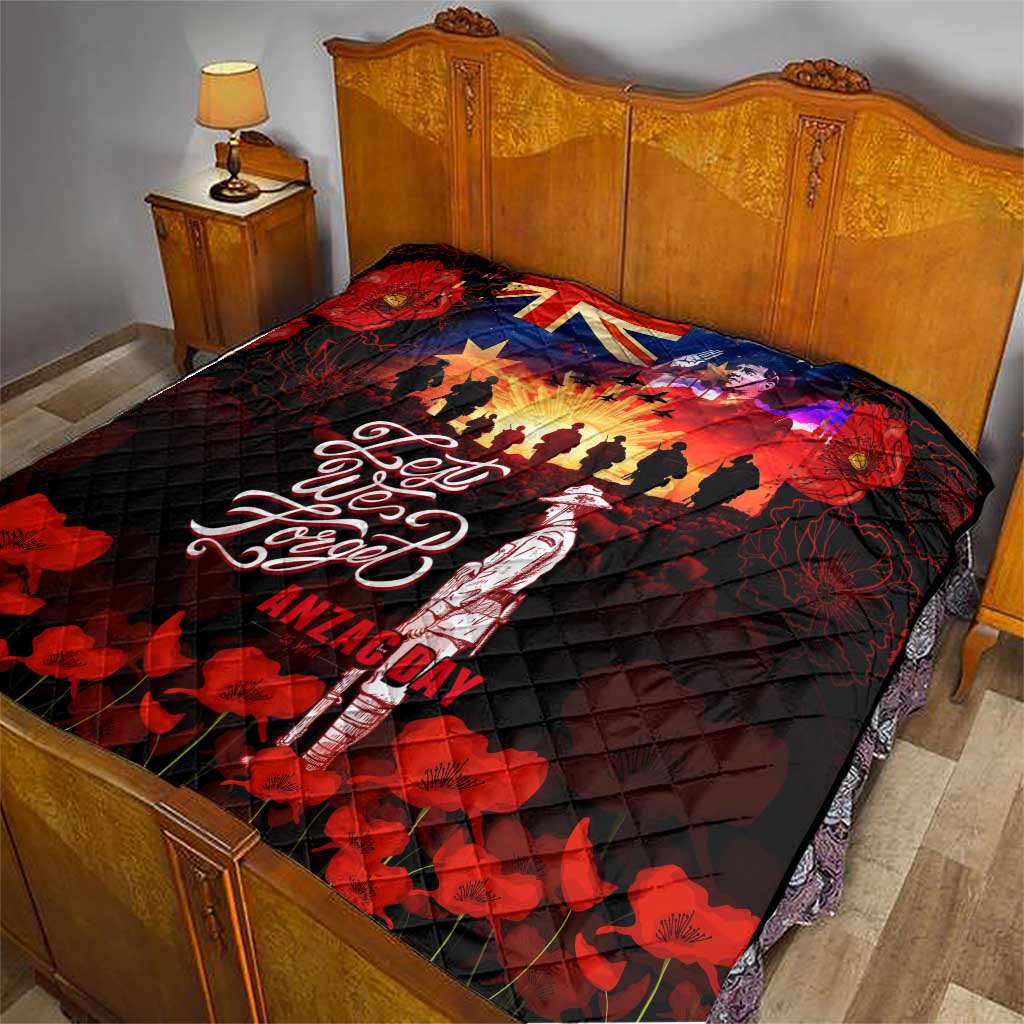 Australia ANZAC Day Quilt Let We Forget - Tribute Art with Soldiers and Poppies