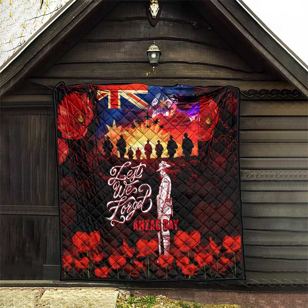 Australia ANZAC Day Quilt Let We Forget - Tribute Art with Soldiers and Poppies