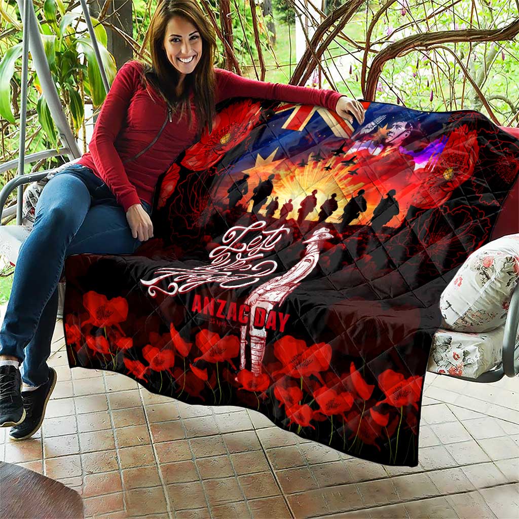 Australia ANZAC Day Quilt Let We Forget - Tribute Art with Soldiers and Poppies