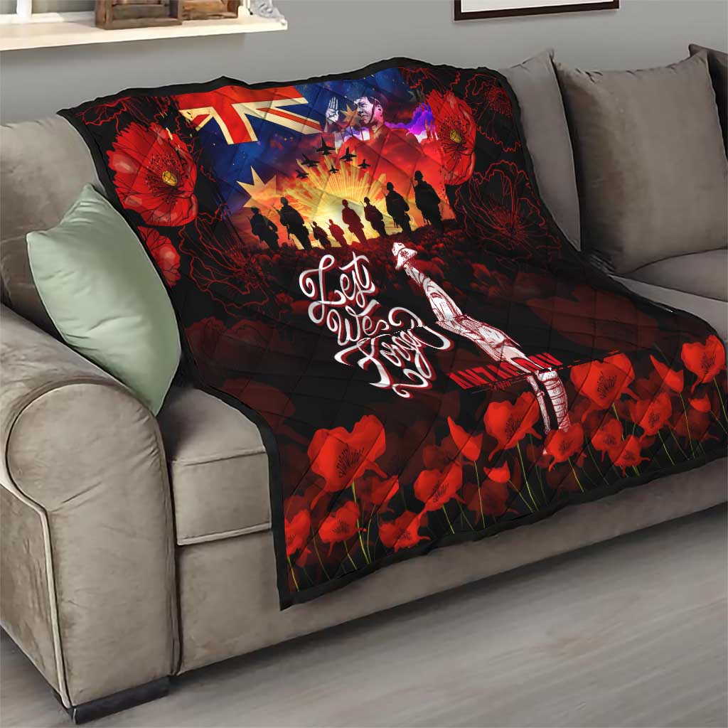 Australia ANZAC Day Quilt Let We Forget - Tribute Art with Soldiers and Poppies