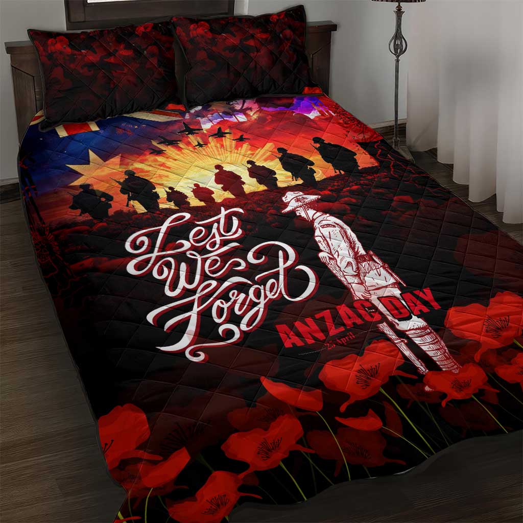 Australia ANZAC Day Quilt Bed Set Let We Forget - Tribute Art with Soldiers and Poppies