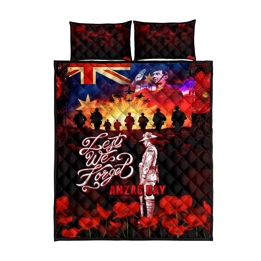 Australia ANZAC Day Quilt Bed Set Let We Forget - Tribute Art with Soldiers and Poppies