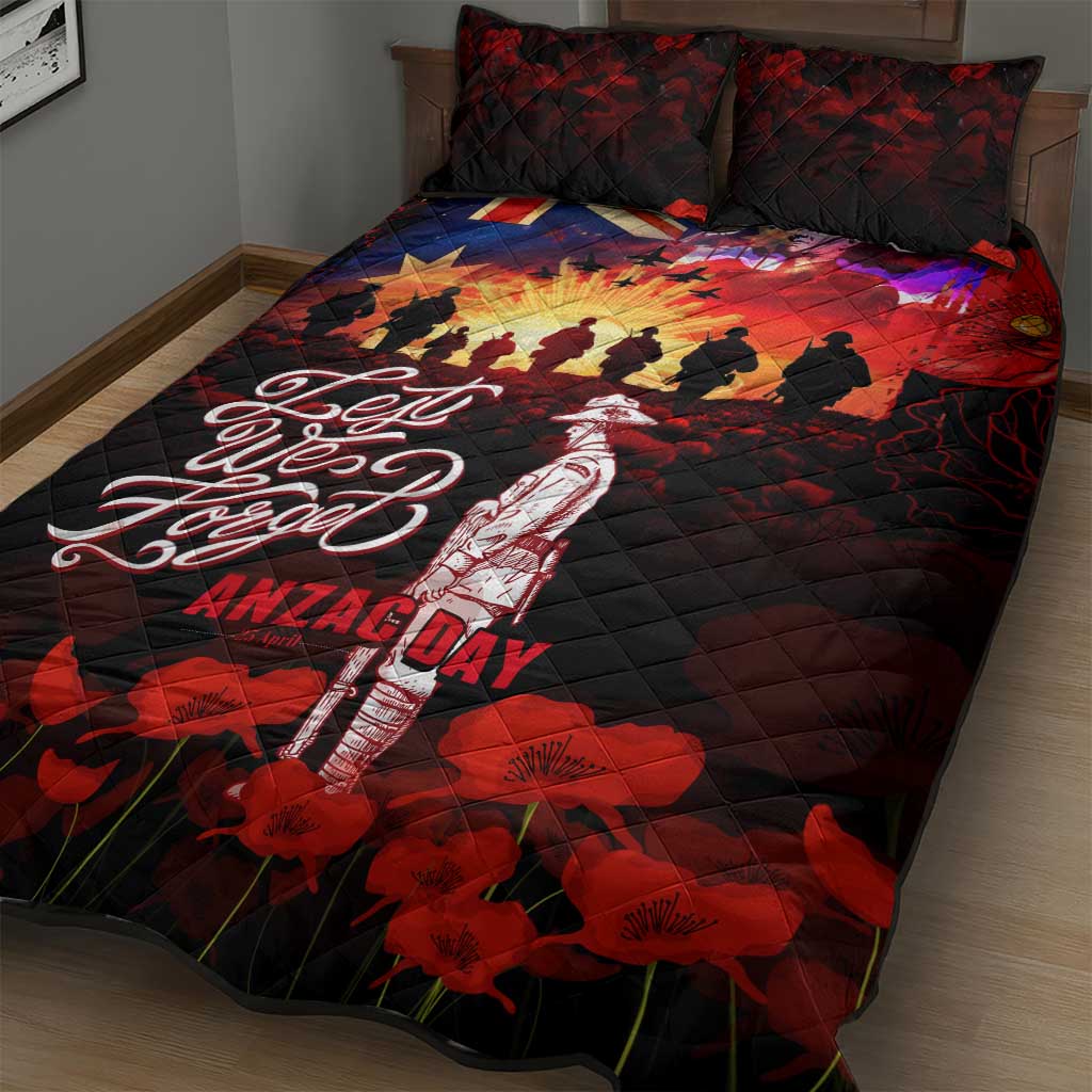 Australia ANZAC Day Quilt Bed Set Let We Forget - Tribute Art with Soldiers and Poppies