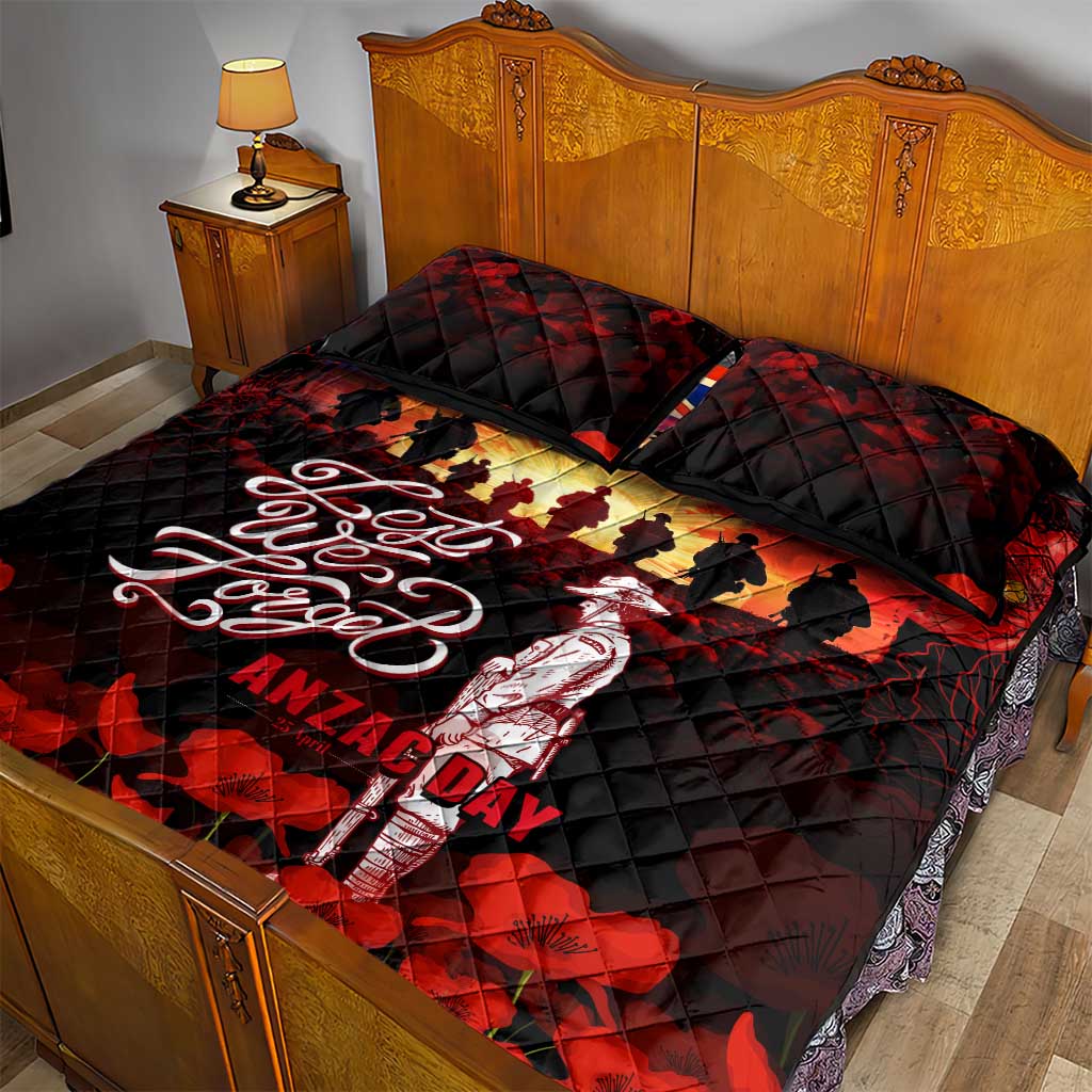 Australia ANZAC Day Quilt Bed Set Let We Forget - Tribute Art with Soldiers and Poppies