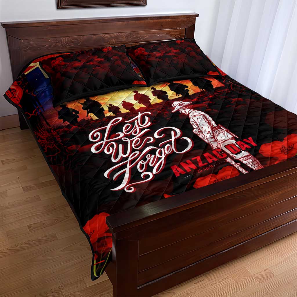 Australia ANZAC Day Quilt Bed Set Let We Forget - Tribute Art with Soldiers and Poppies