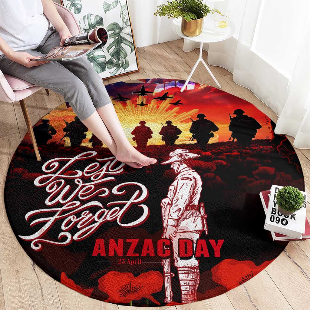 Australia ANZAC Day Round Carpet Let We Forget - Tribute Art with Soldiers and Poppies